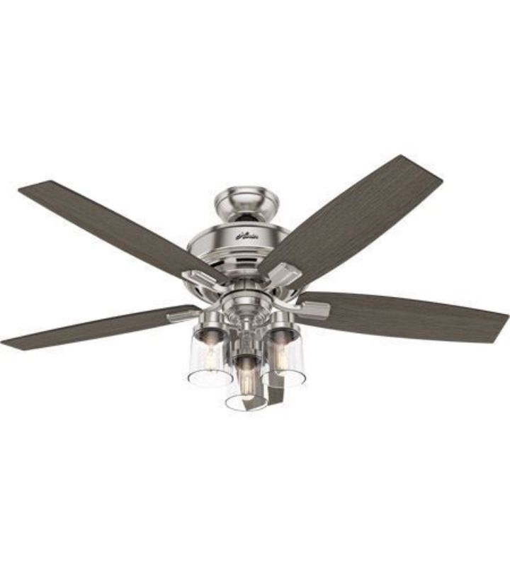 Hunter  52" Bennett Brushed Nickel Ceiling Fan with LED Light and Handheld Remote, Model 54190